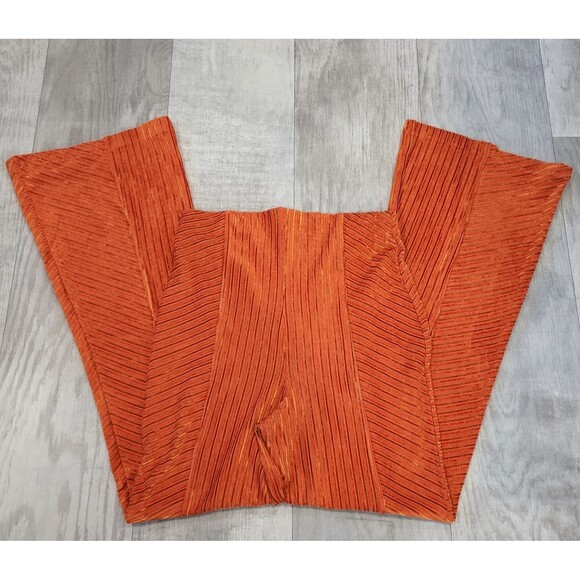 Free People L Orange Velvet Ribbed Flare Pull On Pants Boho 70s Festival Retro - Picture 8 of 8